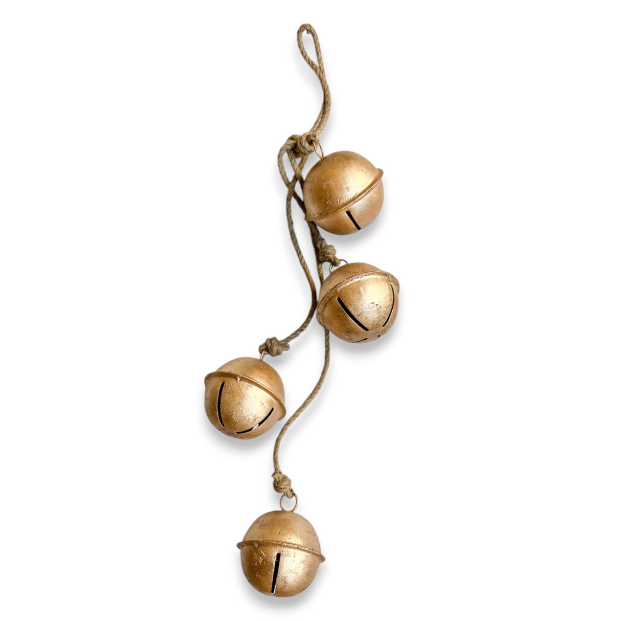 4 brass gold jingle bells on rope