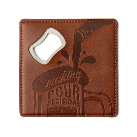 Pour Decisions Leather Bottle Opener Coaster