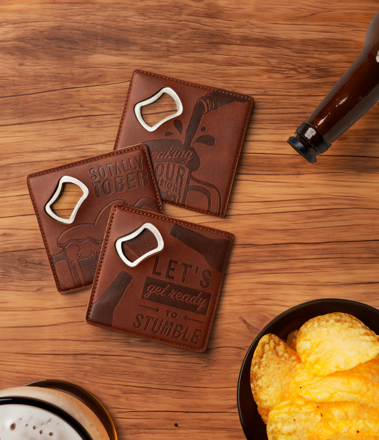 Pour Decisions Leather Bottle Opener Coaster