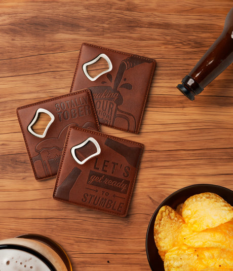 Pour Decisions Leather Bottle Opener Coaster
