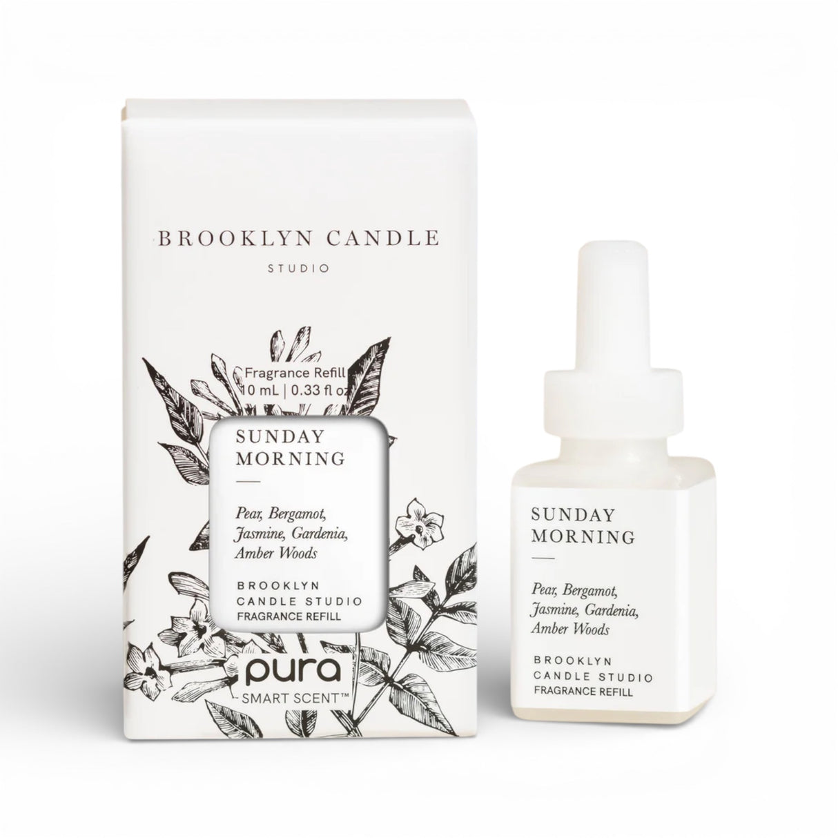 Brooklyn Candle Studio Sunday Morning Pura refill with pear, bergamot, jasmine, gardenia and amber woods scent