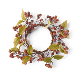 Brown berry candle ring with green leaves and a 4.5-inch opening for fall candle decor