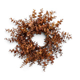 14-inch brown eucalyptus candle ring with layered artificial autumn foliage