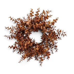 14-inch brown eucalyptus candle ring with layered artificial autumn foliage