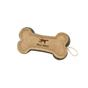 6 inch buffalo hide leather bone dog toy for small dogs interactive fetch and tug
