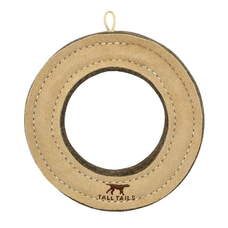 7 inch buffalo hide leather ring dog toy for medium and large dogs fetch and tug