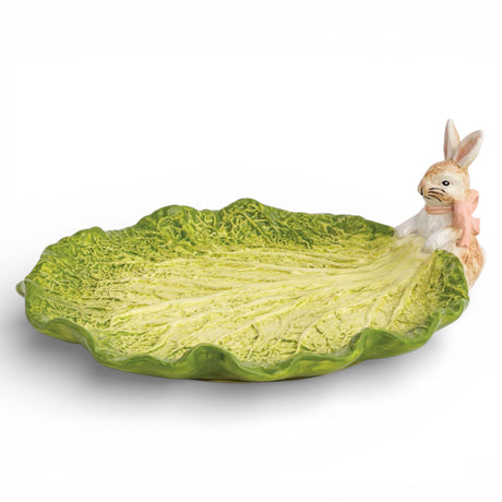 Hand-painted ceramic bunny cabbage Easter serving platter for spring entertaining