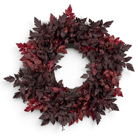 24-inch burgundy berry and bugbane leaf wreath for fall door and wall décor