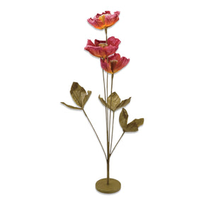 burgundy paper flower sculpture on stand green stems decorative floral accent rich colored home decor