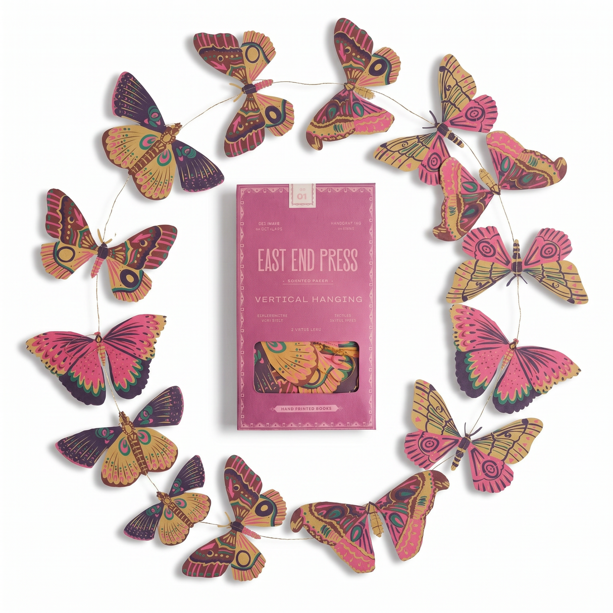 hand printed butterfly paper garland vertical by East End Press
