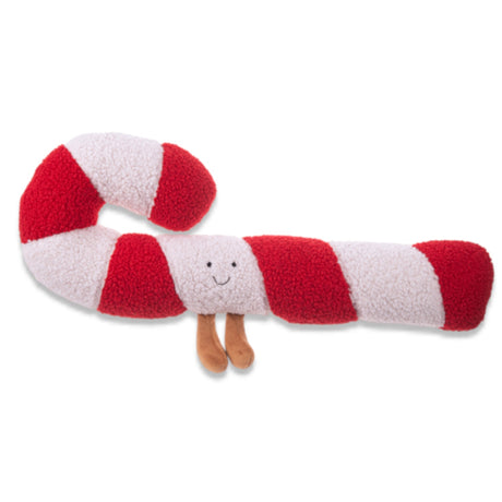 Red and white candy cane man polyester Christmas pillow with smiling face
