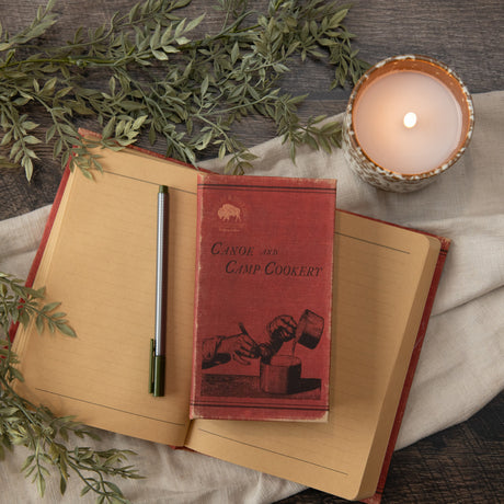 Hardcover journal with vintage red Canoe and Camp Cookery cover, lined pages