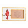Hand-painted wooden cardinal photo frame with remembrance sentiment, holds 4x6 photo