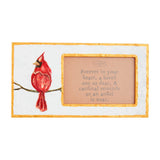 Hand-painted wooden cardinal photo frame with remembrance sentiment, holds 4x6 photo