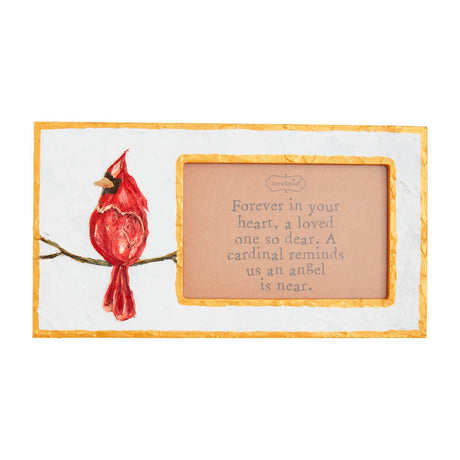 Hand-painted wooden cardinal photo frame with remembrance sentiment, holds 4x6 photo