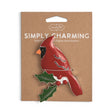 Red cardinal Simply Charming magnetic charm with green holly leaves and berries for interchangeable serveware