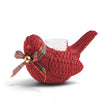 Two-piece cardinal votive candle set with a wicker-style resin cardinal holder and glass votive candle.