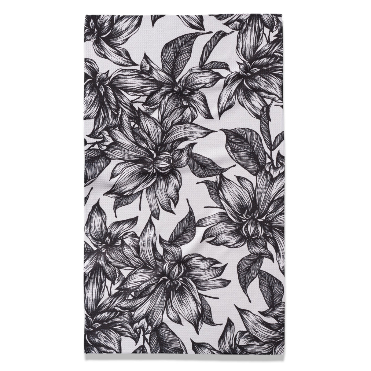 Caring Black & White Floral Geometry Tea Towel