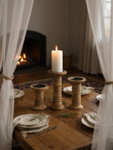 Ribbed Wooden Pillar Candle Holder | 3 Sizes