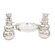 Cast aluminum snowmen with hammered glass bowl centerpiece, nickel finish