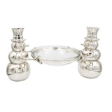 Cast aluminum snowmen with hammered glass bowl centerpiece, nickel finish