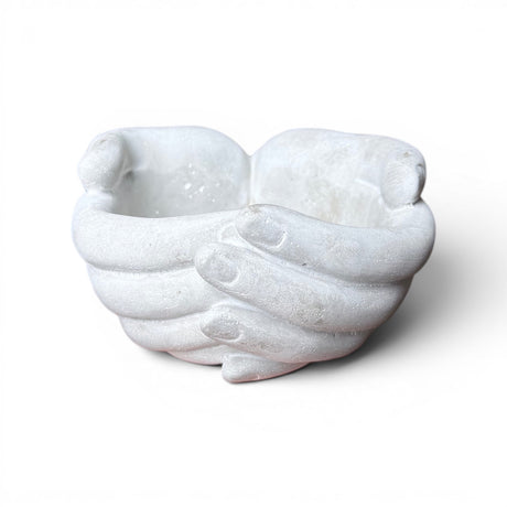 cast concrete hands planter for faux greenery and home decor