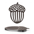 Cast iron acorn shaped trivet with openwork woodland design