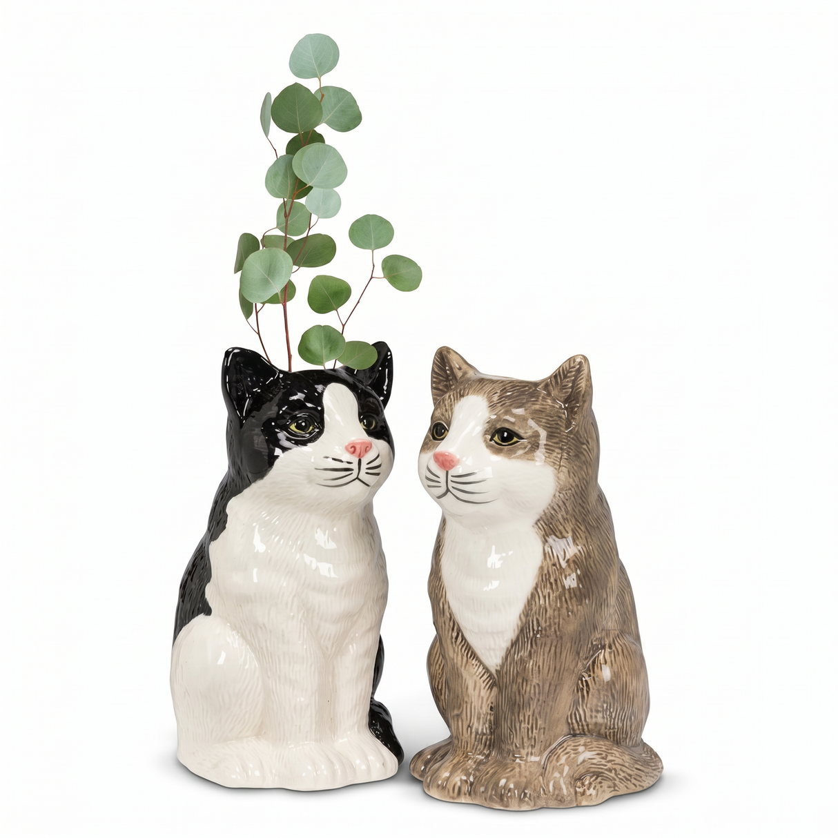 ceramic cat vase grey brown black decorative animal bud vase home decor

