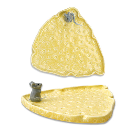 whimsical ceramic cheese plate with mouse detail reactive glaze yellow serving dish