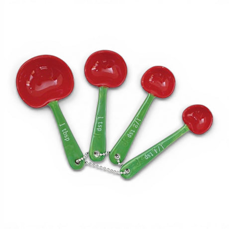 ceramic cherry measuring spoons set red and green cute baking kitchen gift