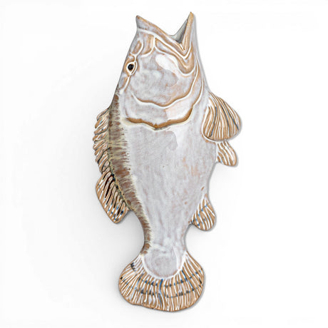ceramic fish wall vase vintage style reactive glaze wall decor white tan fish vase
