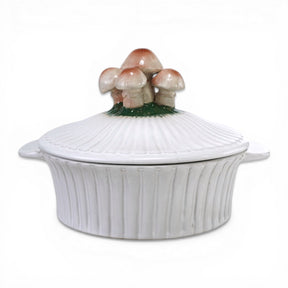 ceramic fluted baker with mushroom lid 24 oz white dish with woodland design