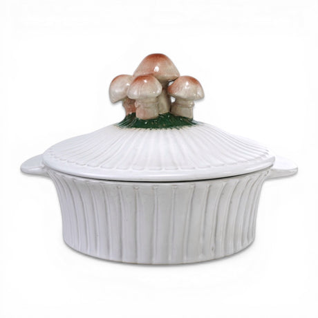 ceramic fluted baker with mushroom lid 24 oz white dish with woodland design