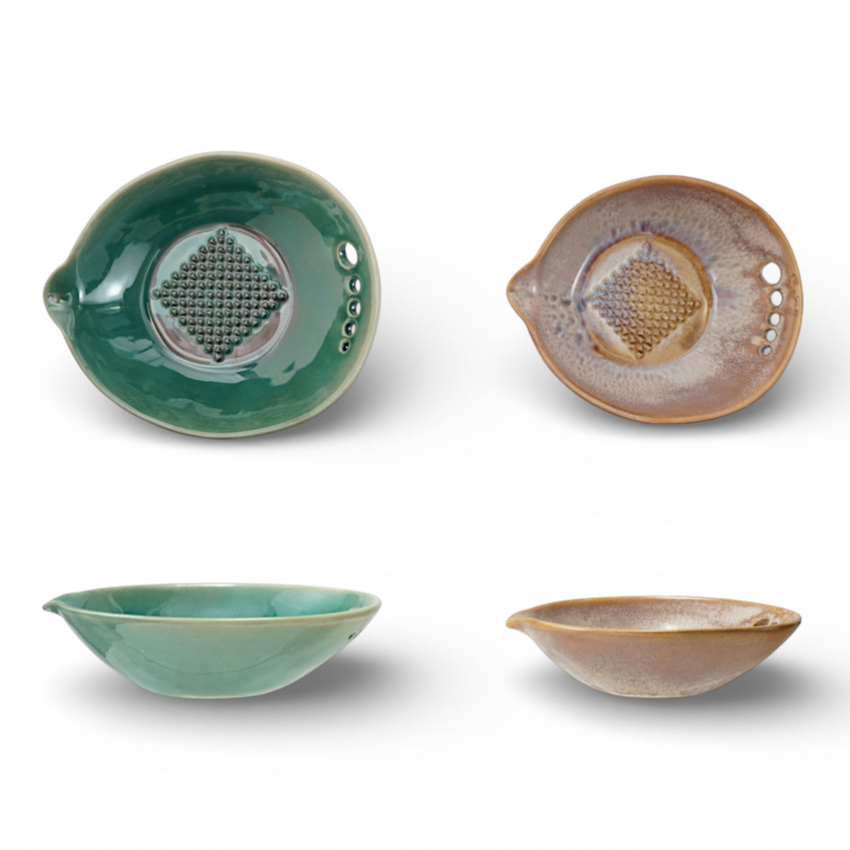 stoneware garlic and ginger grater set with herb stripper reactive glaze kitchen tool