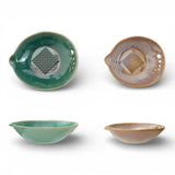 stoneware garlic and ginger grater set with herb stripper reactive glaze kitchen tool