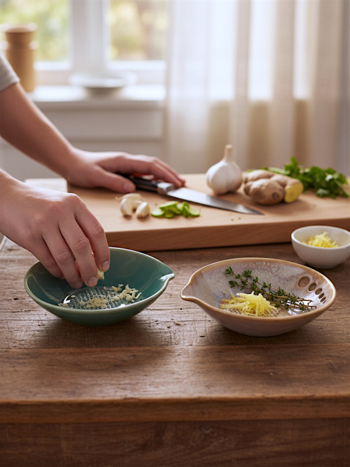 Ceramic Garlic & Ginger Grater Set with Herb Stripper