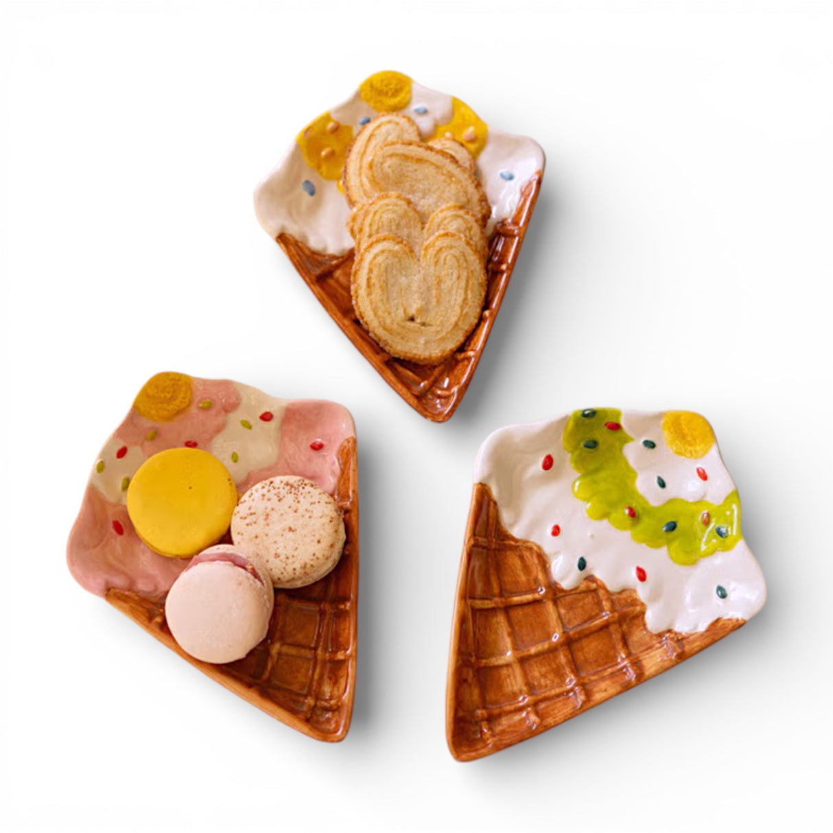 whimsical ceramic ice cream cone dessert plate for summer snacks and treats