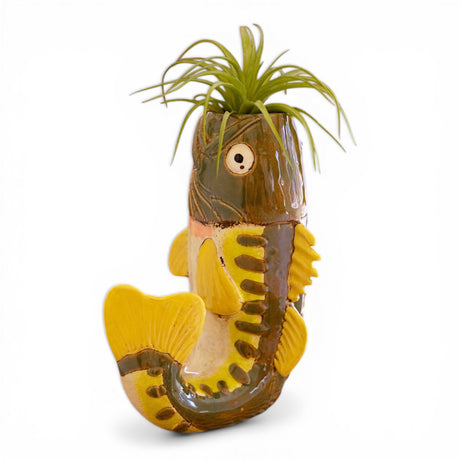 ceramic largemouth bass vase fish decor whimsical tabletop vase lake house decor