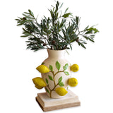 ceramic lemon vase with raised yellow lemons and green leaves decorative fruit planter