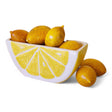 Glazed ceramic lemon wedge planter with bright yellow finish and open top for small plants