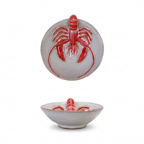 ceramic lobster bowl reactive glaze coastal dish small lobster embossed bowl