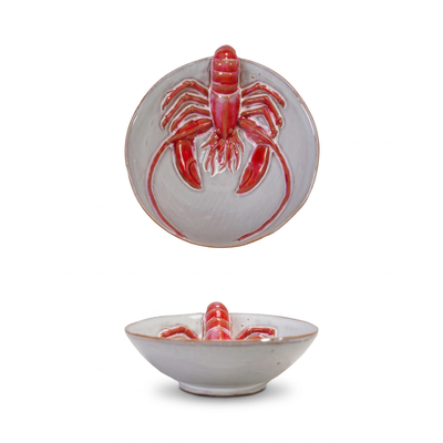 ceramic lobster bowl reactive glaze coastal dish small lobster embossed bowl