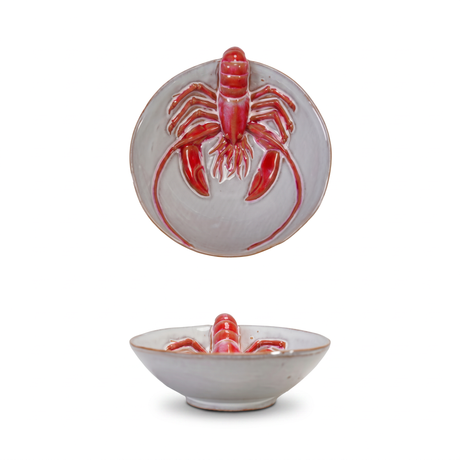 ceramic lobster bowl reactive glaze coastal dish small lobster embossed bowl