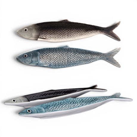 hand painted sardine plate ceramic fish serving dish narrow appetizer plate coastal kitchen decor
