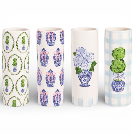 blue and green chinoiserie ceramic bud vase