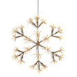 Champagne-toned hanging snowflake light with 96 warm white LEDs and a 10-inch illuminated diameter.