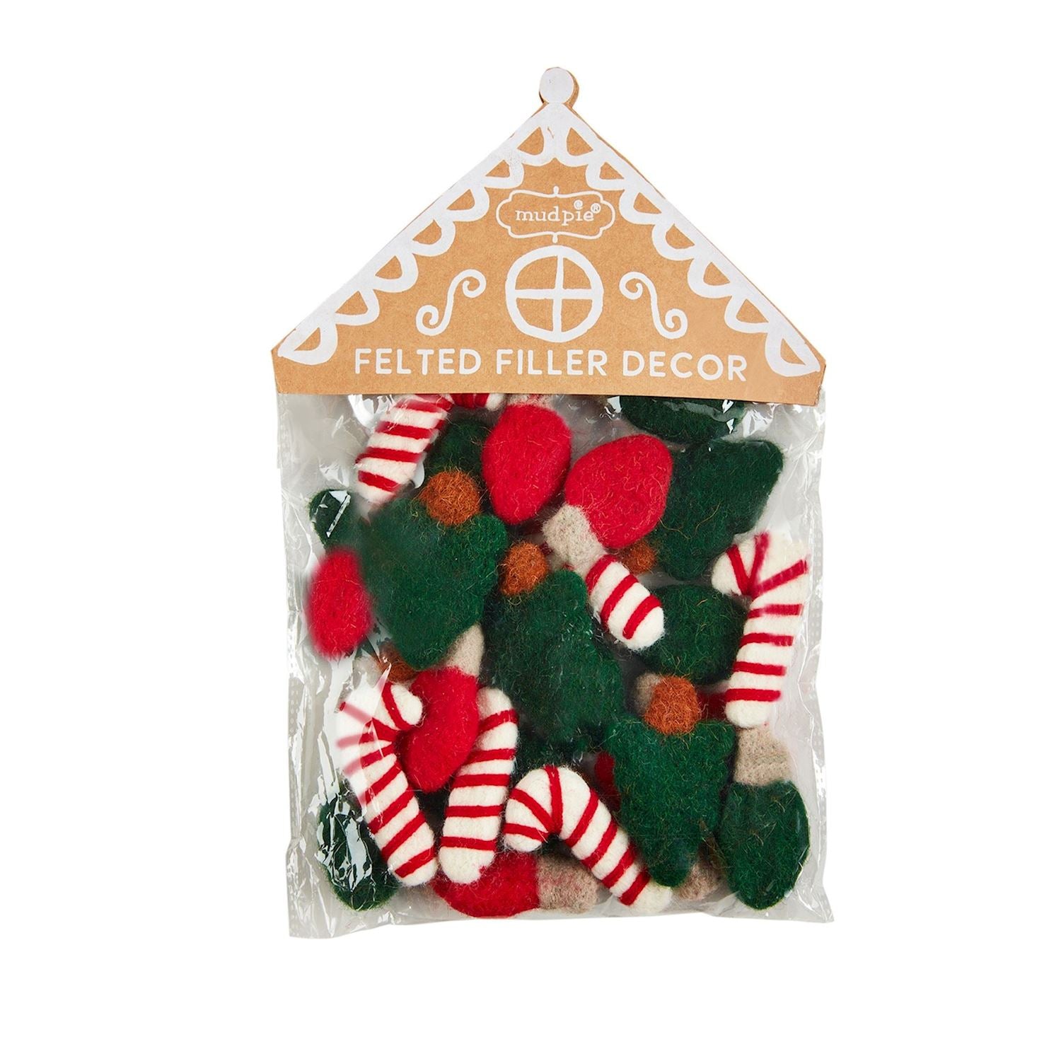 Wool Felt Christmas Tree Candy Cane & Light Bulb Bowl Filler (Set of 16) - Thumbnail 2