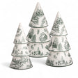 christmas green Toile ceramic tree sitters hand-painted