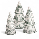 christmas green Toile ceramic tree sitters hand-painted