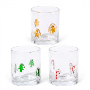 christmas tree gingerbread man and candy cane bubble glass tumblers